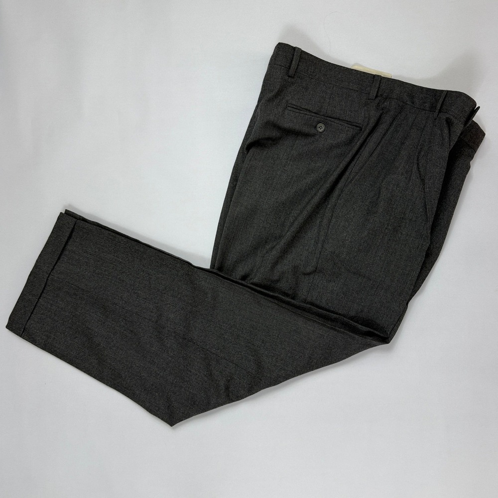 Vintage Zanella Mens Charcoal Gray Pure Wool Pleated Dress Pants Italy 35x32 - Picture 2 of 9